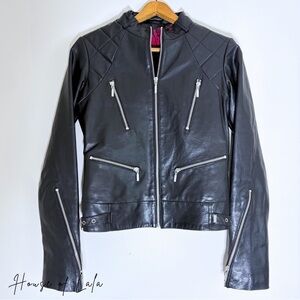 Billabong Genuine Leather Moto Jacket | Black Biker Jacket | Y2K